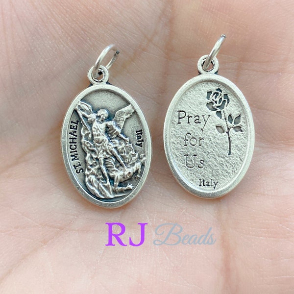 RJ Beads - Wholesale Italian St Saint Michael Protecting Saint Double Sided Pray for Us Pendant Necklace Keychain Bracelet Key Chain Charm