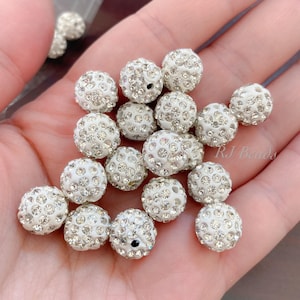 12mm Round Polymer Clay Crystal Clear Studded Sparkling Rhinestone Beads, Jewelry Making DIY Craft Shamballa Projects