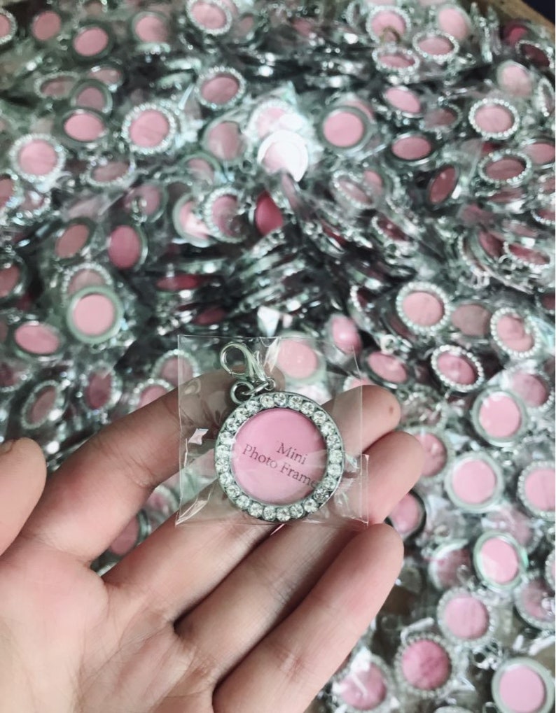 BULK Wholesale Round Circle Photo Charm w Clasp Bridal Wedding Silver Rhinestone Crystal Double Sided Picture Frame Memorial Free Ship!