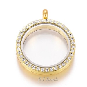 1, 5 or 10 pcs, Round Circle 30mm Photo Charm Locket Bridal Wedding Silver Gold Rhinestone Crystal Double Sided Picture Frame