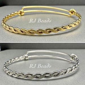BULK Wholesale Adjustable Stainless Steel Gold or Silver Expandable Bangle Charm Bracelet Braided Design | Ships from USA!