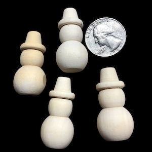 Set of 4 mini Wood Snowmen Use for Miniature scenes, ornaments, dough bowl, tier tray, dollhouse, wreath