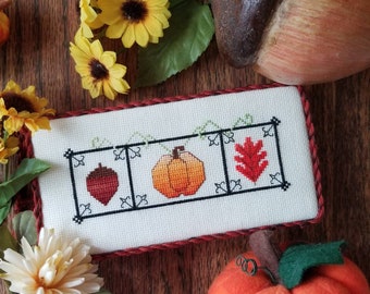 Mini-Autumn Triptych, Cross Stitch Chart, Cross Stitch Pattern, EmnEllie, X Stitch, Fall, Instant Download, Digital Download, Pumpkin