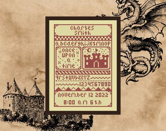 Fairy Tale Birth Sampler Cross Stitch Pattern: Nursery Decor (PDF Chart)