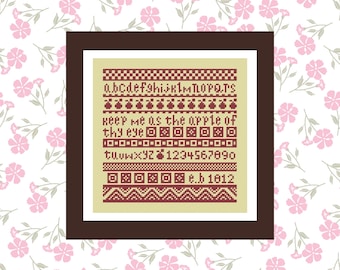 Apple of Thy Eye Cross Stitch Band Sampler Chart (PDF Download)