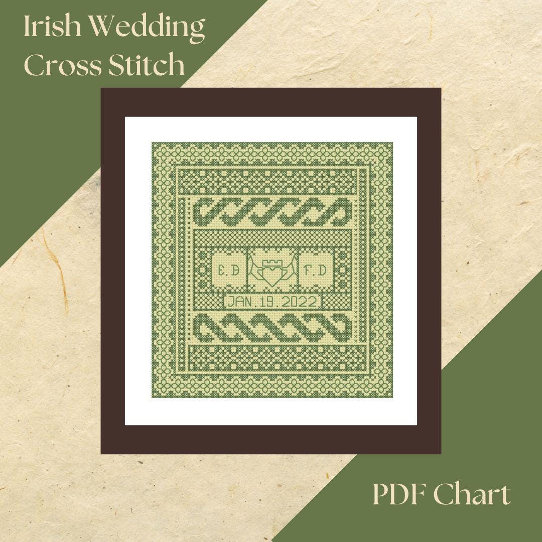 Irische Hochzeit Sampler, keltisches Kreuzstichmuster, PDF Stickmuster, Hochzeitsgeschenk, Hochzeitsgeschenk, irische Stickerei