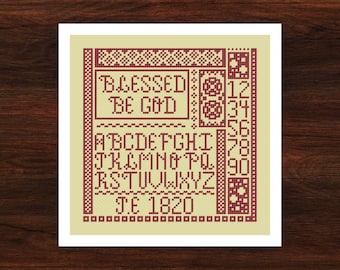 Primitive Redwork Cross Stitch Sampler Pattern (Digital Download)