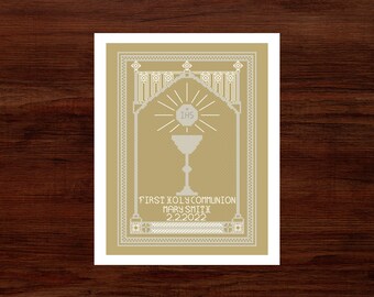 First Communion Cross Stitch Pattern: Customizable Catholic Embroidery (PDF Chart)