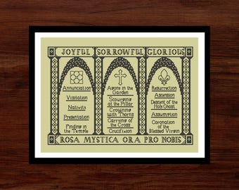 Rosary Triptych Cross Stitch Pattern: Catholic Embroidery (Digital Download)
