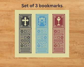 Catholic Cross Stitch Bookmarks Set, Embroidery Pattern (Digital Download)