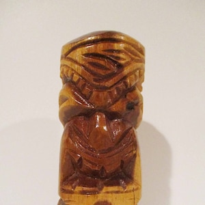 Wooden Hand Carved Hawaiian Tiki God Statue Signed Nonu
