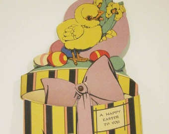 Art Deco Easter Chick in Hat Box with Eggs Mechanical Hall Mark Cards Not Used 1920s