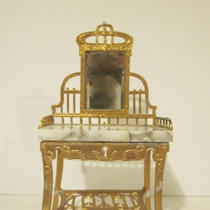 Ormolu Vanity or Dressing Table with Marble Top and Mirror 3/4&quot; 1:16 Scale Dollhouse Furniture c1900