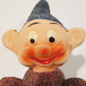WDP Snow White Dwarf Dopey Candy Container Christmas Tree Ornament with Mica and Tag 1940s