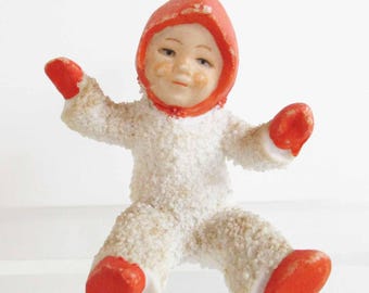 Vintage Christmas Made in Germany Bisque Snowbaby Sitting Figurine 1920s
