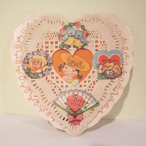 Vintage Ameri Card Valentine Little Girl Under My Hat Doily Front Not Used