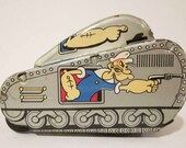 Tin Litho Linemar Popeye Roll Over Tank Windup Toy Works 1950s