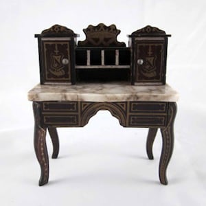 Biedermeier Boule 1&quot; Marble Top Secretary Desk Dollhouse Furniture Miniature c1900