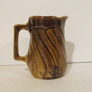 Made in Germany Brown Glazed 1&quot; 1:12 Scale Dollhouse Miniature Accessory Swirl Design Pitcher 1930s