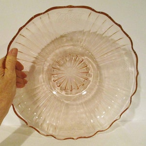 Anchor Hocking Mayfair Open  Rose Pink 11-3/4&quot; Diameter Flat Depression Glass Bowl 1930s