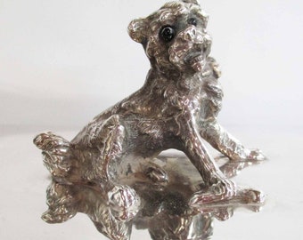 James W. Tufts Hunting Dog with Glass Eyes Silver Plated Cigar Humidor with Liner and Hunting Scenes c1900