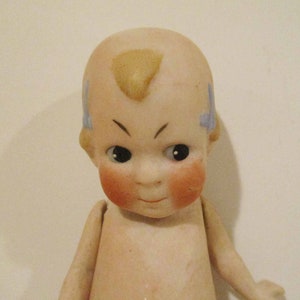 Made in Germany Hertwig Bisque Toddler Doll with Two Bows in Her Hair 1930s