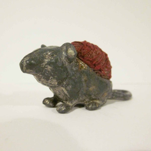 Victorian Small Silver Plate Mouse Pincushion Sewing Accessory c.1910s