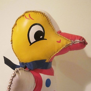 Vintage Oil Cloth Stuffed Easter Duck Toy 1950s