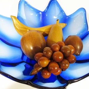 Mid Century Modern Five Pieces of Hand Carved Wooden Fruit Stained 1960s