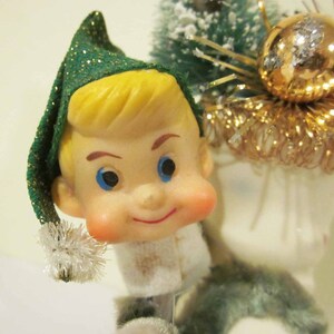 Mid Century Elf on a Plastic Boot Christmas Candy Container Made in Japan