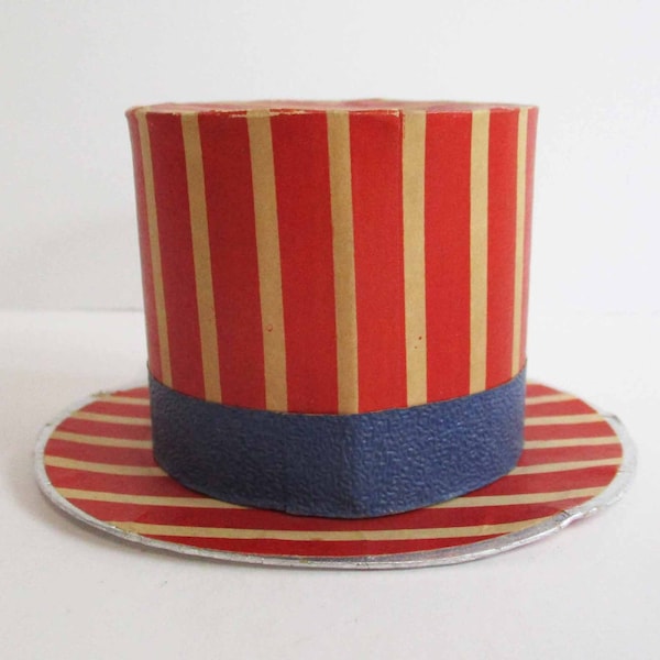 Patriotic Fourth of July Red, White, and Blue Striped Hat Candy Container Made in Japan 1940s