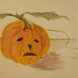 Signierte und Handgemalte Stirnrunzelnde JOL on Vine Halloween Dekoration Tischkarte Nicht benutzt 1920er Jahre