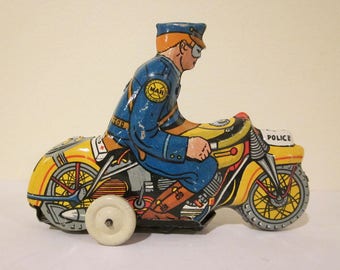 Marx Tin Litho Tricky Police Motorcycle Windup Toy Works