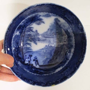 Royal Staffordshire Pottery Jenny Lind Flow Blue Transferware Deep 7-3/4&quot; Diameter Bowl c.1900