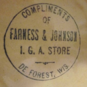 Yellow Ware Advertising Bowl Premium Farness and Johnson I.G.A. Store DeForest, Wisconsin 1930s