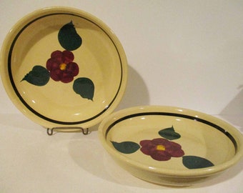 Pair of Watt Pottery Hand Painted Rio Rose Spaghetti Bowls 1960s HTF Well Loved!!