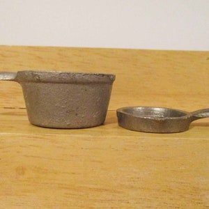 Nickel Plated Cast Iron Toy Skillet and Saucepan for Toy Stove or Dollhouse Miniature 1920s