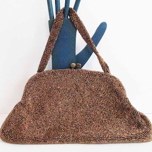Vintage Walborg Belgium Bronze Perlen Handtasche mit Riemen Geldbörse 1940er Jahre