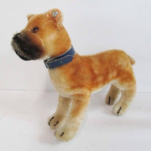 Vintage Steiff 17cm Saras Standing Plush Boxer Dog Button No Tags Mohair 1960s