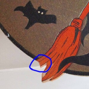 Vintage 1930s Halloween Bridge Tally: Gibson Witch Flying on Gold Moon ...