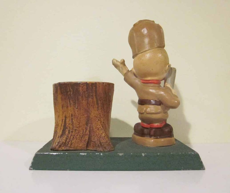 Vintage Cast Metal Elmer Fudd Tree Trunk Pencil Holder 1940s