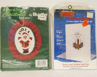 Pair of Christmas Embroidery Kits with Noel 1980s