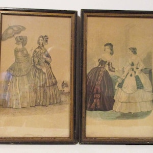 Pair of Fashion Lady Prints One Les Modes Parisiennes with Original Frames and Tags c.1900