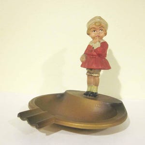 Vintage Nodding Santa Girl Ashtray: Cast Metal, Made in Austria c1920s