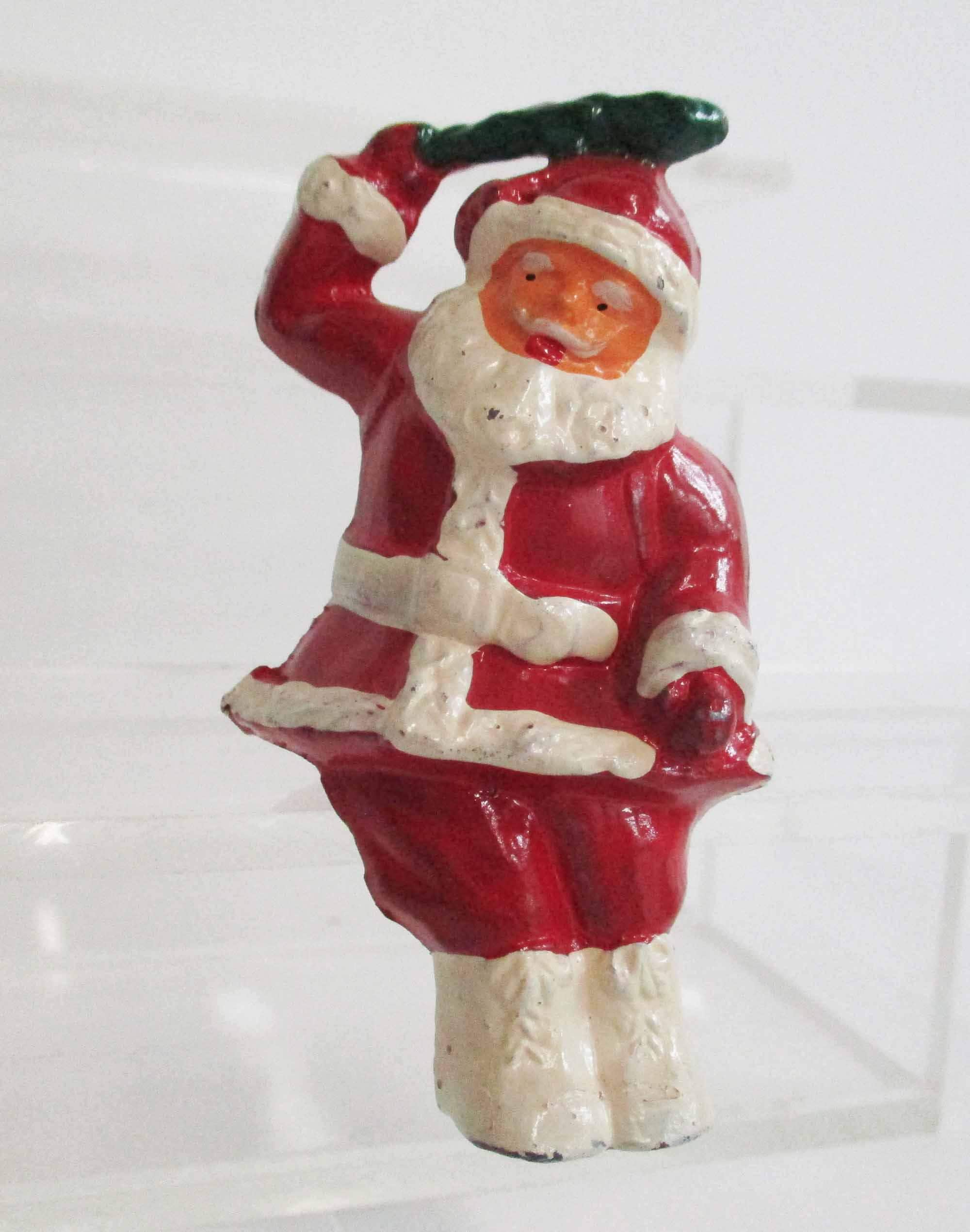 Vintage Barclay Cast Metal Figurine Set: Winter Scene Santa With