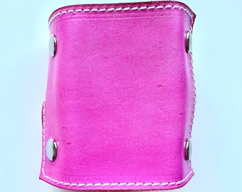 Wrist Wallet Leather Wrist Wallet, Leather Cuff Wallet, Leather Cuff Bracelet, Wrist Wallet for Women, Pink Wallet, Pink Wallet with White