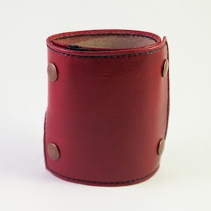 Wrist Wallet Leather Wrist Wallet, Cuff Bracelet Wallet, Leather Cuff Bracelet for Women, Leather Wallet for Women, Red with Black Thread