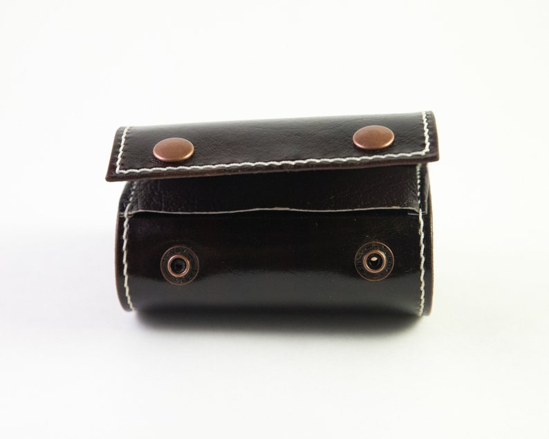 Wrist Wallet Leather Wrist Wallet, Cuff Wallet Leather Handstitched Leather Wallet, Leather Cuff Wallet Handmade, Dark Brown w/ White Thread image 4