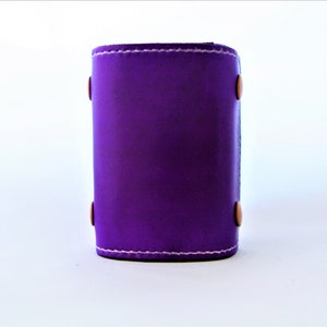 Pols portemonnee lederen pols portemonnee, lederen manchet portemonnee, lederen manchet armband, pols portemonnee voor vrouwen mannen portemonnee, paars met witte draad