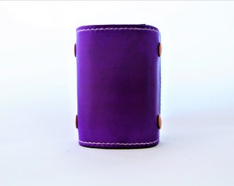 Wrist Wallet Leather Wrist Wallet, Leather Cuff Wallet, Leather Cuff Bracelet, Wrist Wallet for Women Men's Wallet, Purple with White Thread
